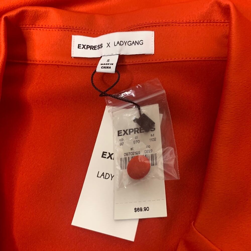 NWT Express x Ladygang pajama style silky red top sz S - Picture 4 of 9